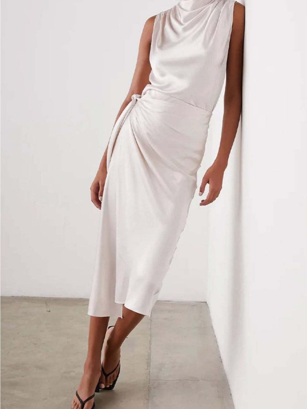 NWT Rails Paige Satin Wrap Midi Skirt Ivory Bias Cut Sarong Tie Eco Size S